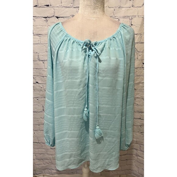 Avenue Tops - Avenue aqua lightweight BoHo long sleeve blouse size 22/24